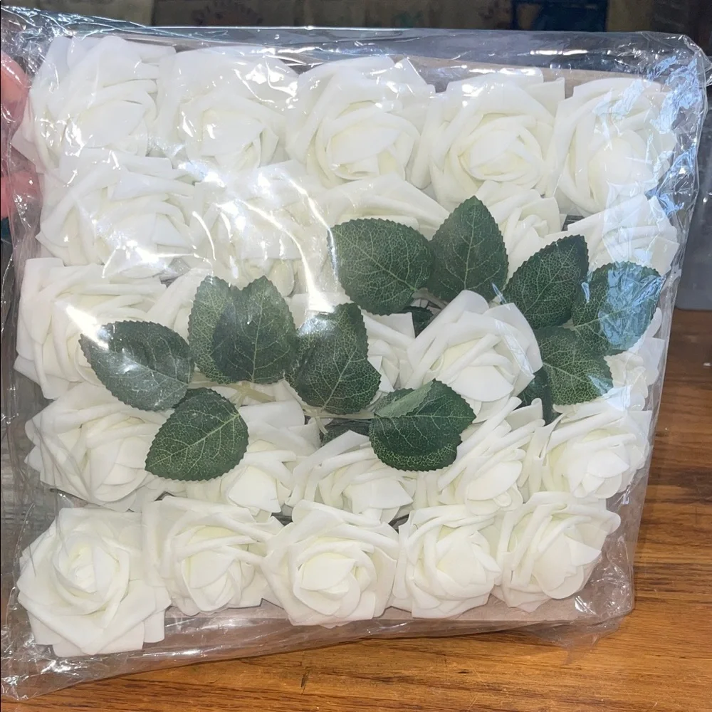 50 piece Elegant White Faux Rose Bouquet